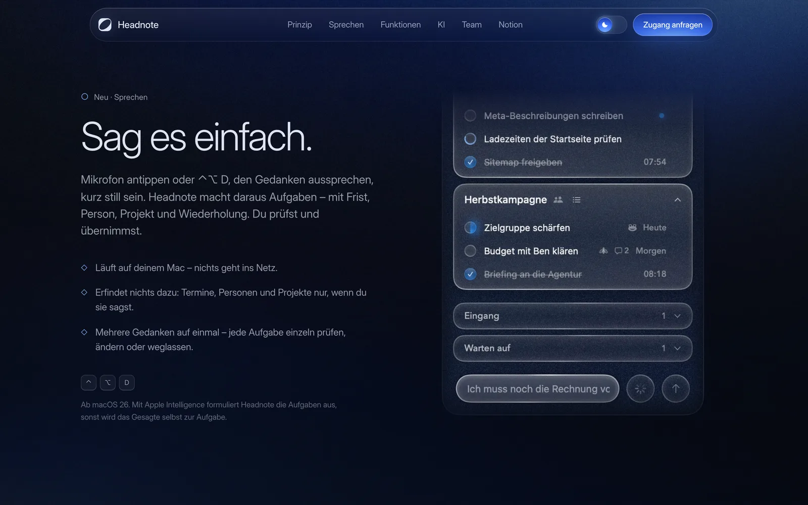 Abschnitt „Sag es einfach.“ zur Spracheingabe – am Tag ihres Erscheinens auf die Website gekommen