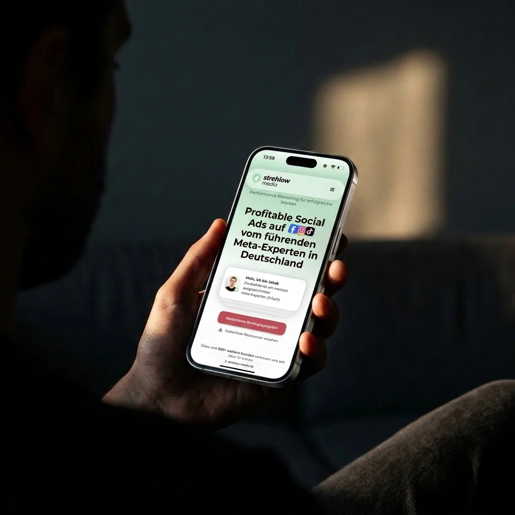 Startseite von Strehlow Media auf einem Smartphone: profitable Social Ads vom führenden Meta-Experten