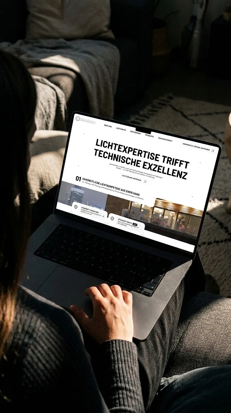 Startseite von Grob & Hoffmann auf einem Notebook: Lichtexpertise trifft technische Exzellenz